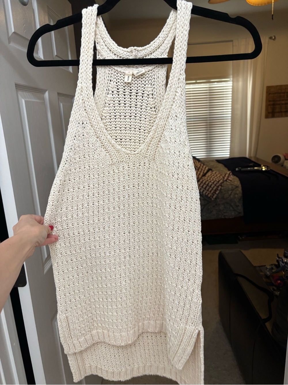 Cream Knit Sleeveless Tunic Crochet Tank